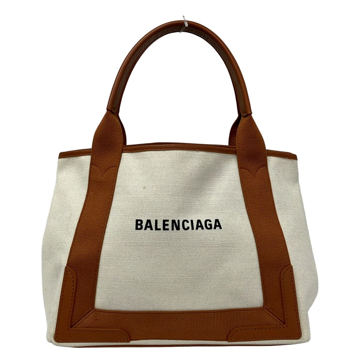 Balenciaga Tote Navy Cabas S White Brown Leather