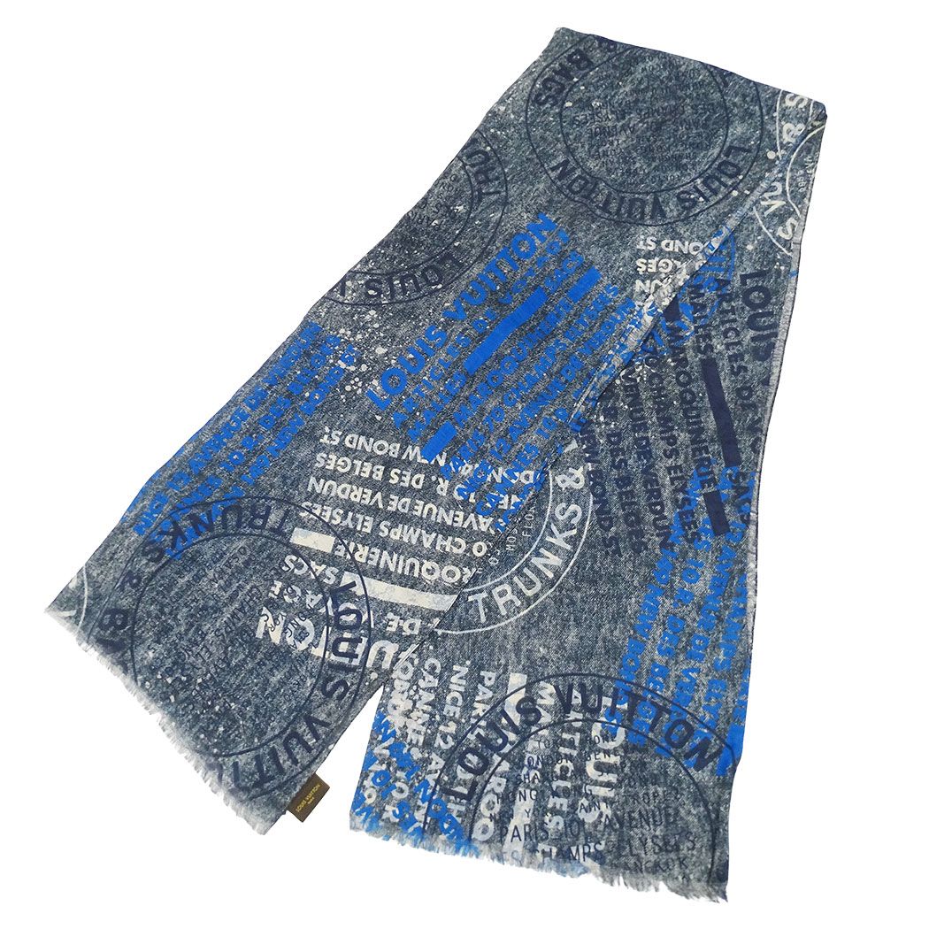 Louis Vuitton Scarf Cotton Hemp Etor Deni Blue Logo — view 3