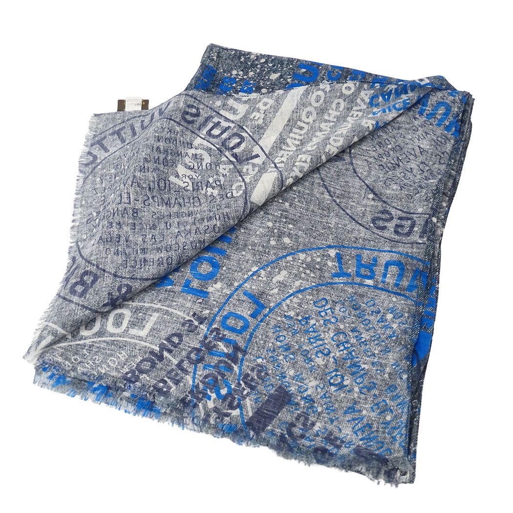 Louis Vuitton Scarf Cotton Hemp Etor Deni Blue Logo — view 2