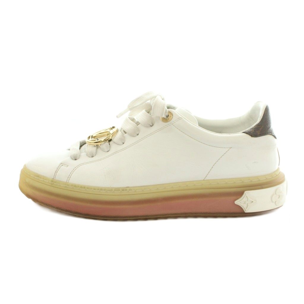 Louis Vuitton Timeout Line Sneakers LV Gold Leather White 38