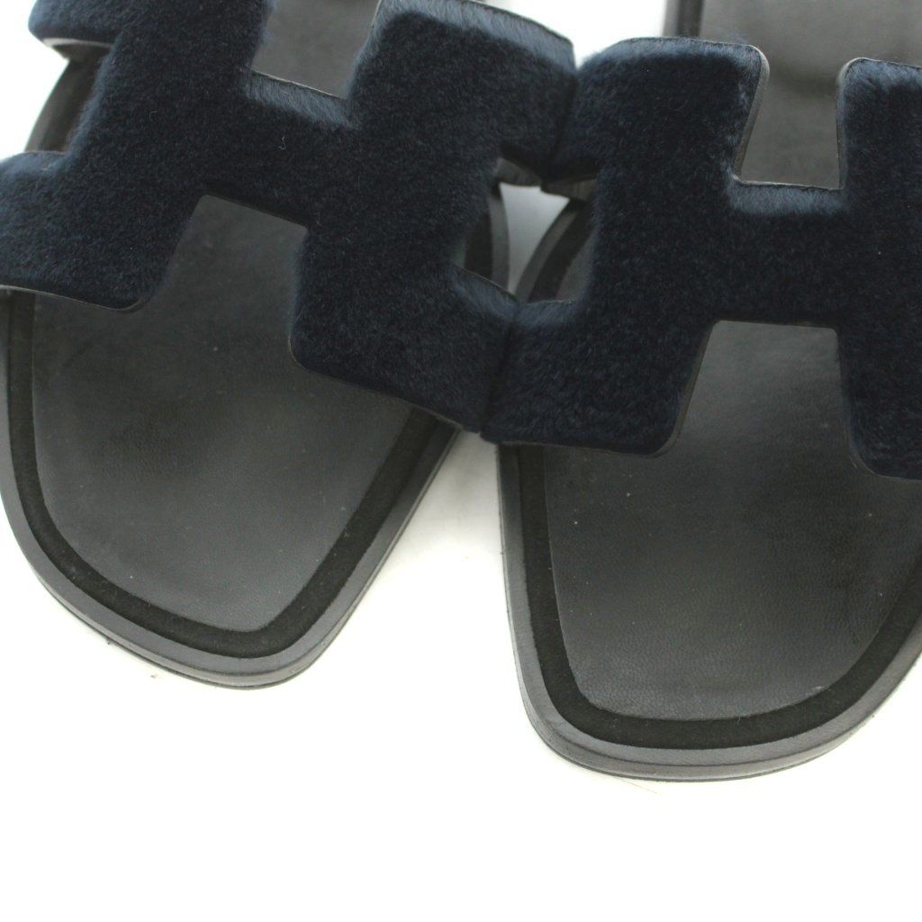 Hermes Oran Sandals Leather Velvet Black 37 — view 3
