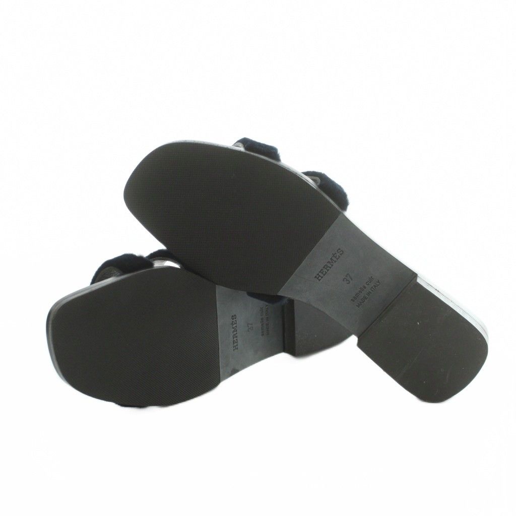 Hermes Oran Sandals Leather Velvet Black 37 — view 6