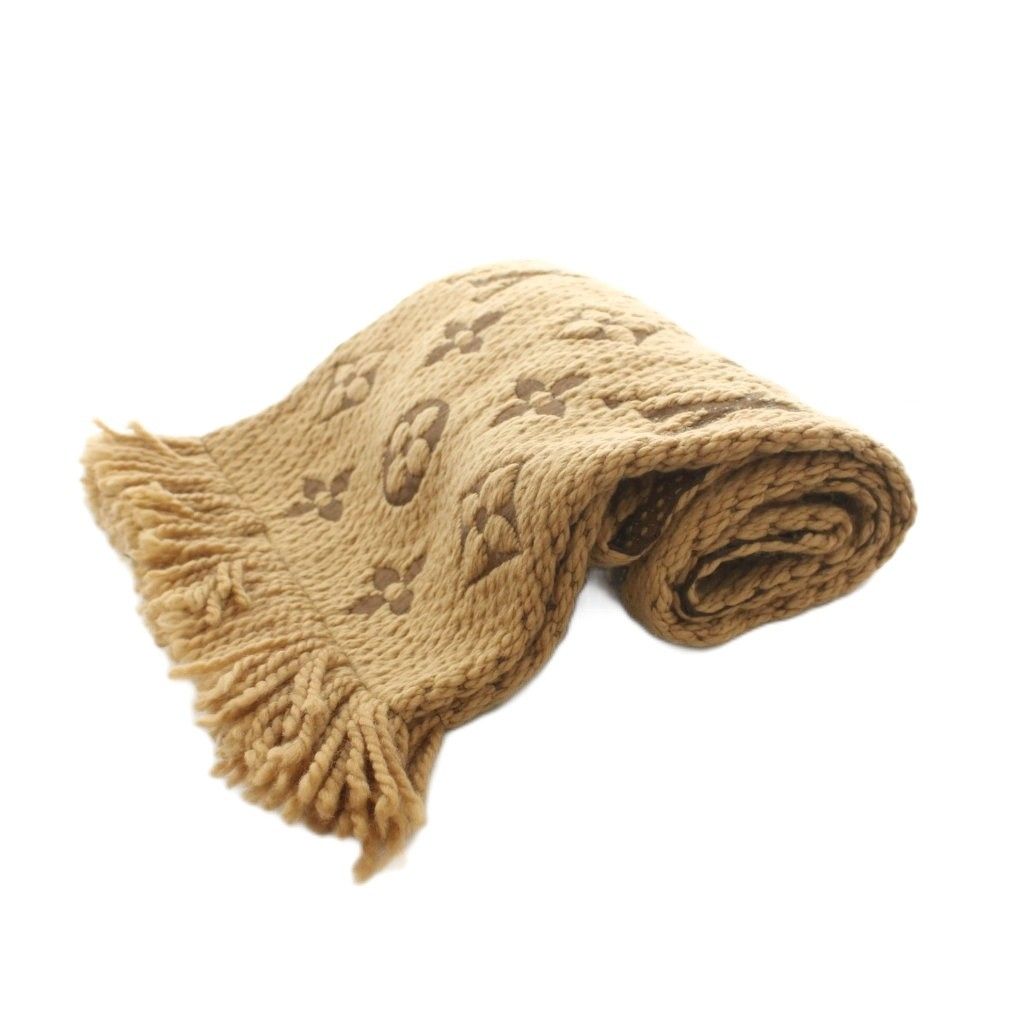 Louis Vuitton Echarpe Giant Monogram Jungle Scarf Fringe Wool Silk Blend Brown — view 4