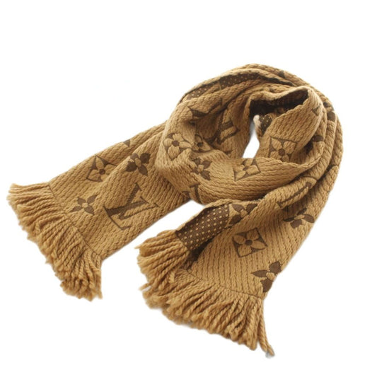 Louis Vuitton Echarpe Giant Monogram Jungle Scarf Fringe Wool Silk Blend Brown