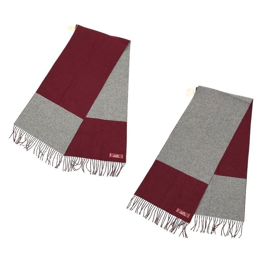 Hermes Cashmere Scarf Bicolor 10 Echarpe Casaque Shawl Bordeaux Gray New — view 3
