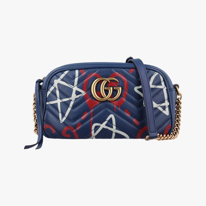 Gucci GG Marmont Navy Multicolor Leather Shoulder