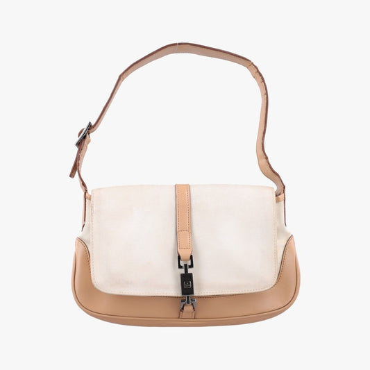 Gucci Jackie White Brown Canvas Leather 001 38 Shoulder