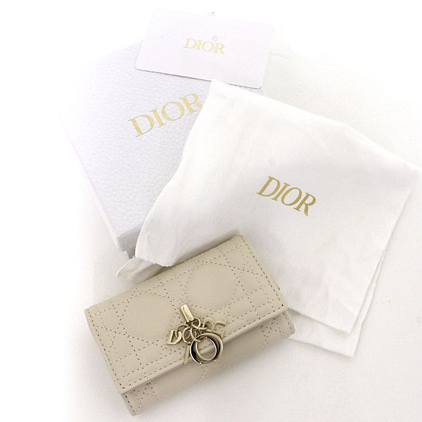 Dior My Aster Key Case Keyring Cannage Lambskin Beige Key Holder — view 2