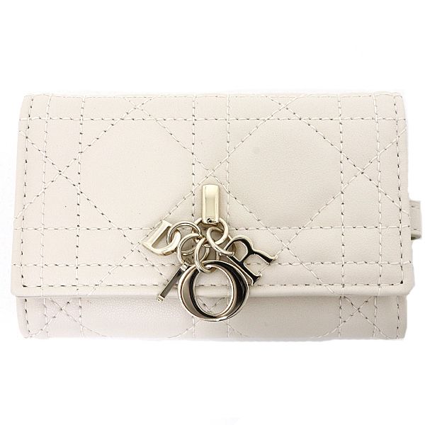 Dior My Aster Key Case Keyring Cannage Lambskin Beige Key Holder