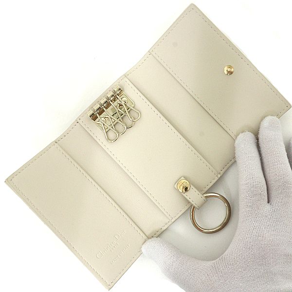 Dior My Aster Key Case Keyring Cannage Lambskin Beige Key Holder — view 4