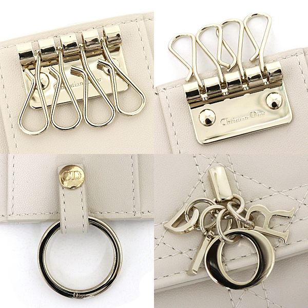 Dior My Aster Key Case Keyring Cannage Lambskin Beige Key Holder — view 5