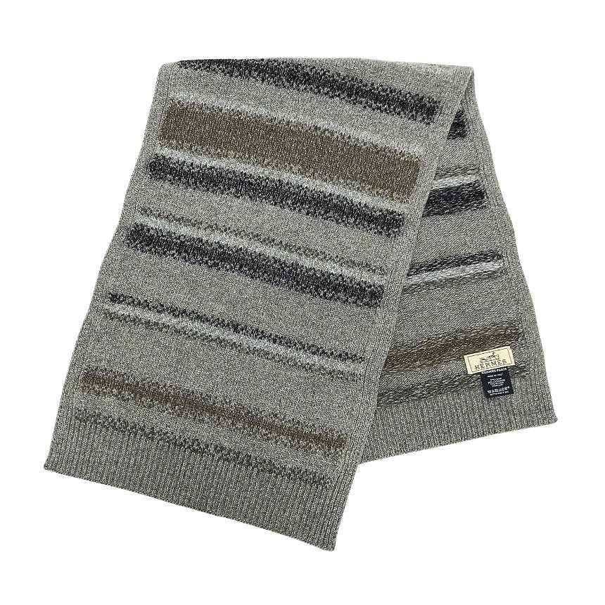 Hermes Knit Scarf Fade Stripe Wool Cashmere Gray Sweater