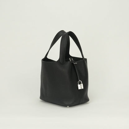 Hermes Picotin Lock PM 18 Tote Taurillon Clemence Noir Black Silver Handbag — view 2
