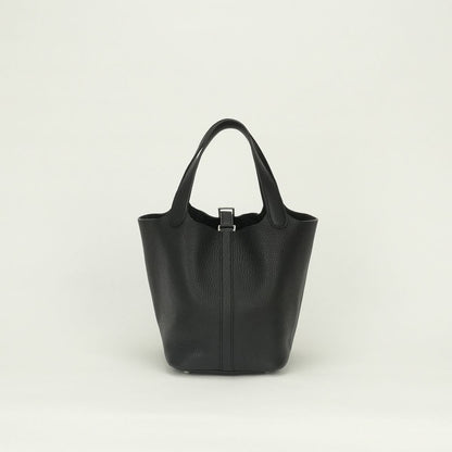 Hermes Picotin Lock PM 18 Tote Taurillon Clemence Noir Black Silver Handbag — view 3