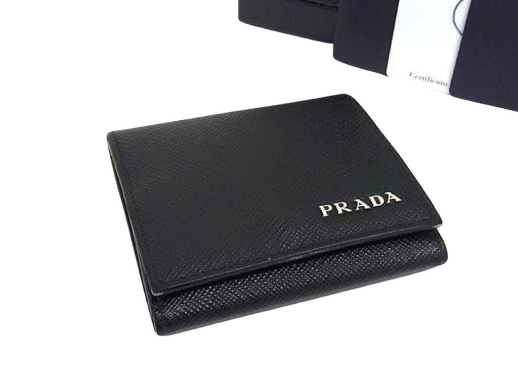 Prada Coin Case 2 935 Black Saffiano Leather Silver