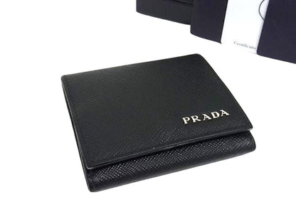 Prada Coin Case 2 935 Black Saffiano Leather Silver