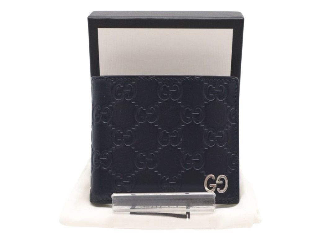 Gucci Bi Foldwallet Guccissima Navy Leather Silver Wallet