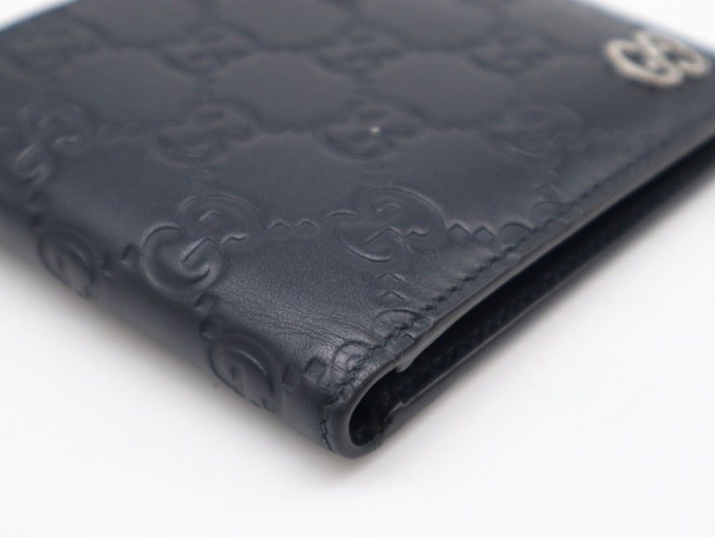 Gucci Bi Foldwallet Guccissima Navy Leather Silver Wallet — view 7