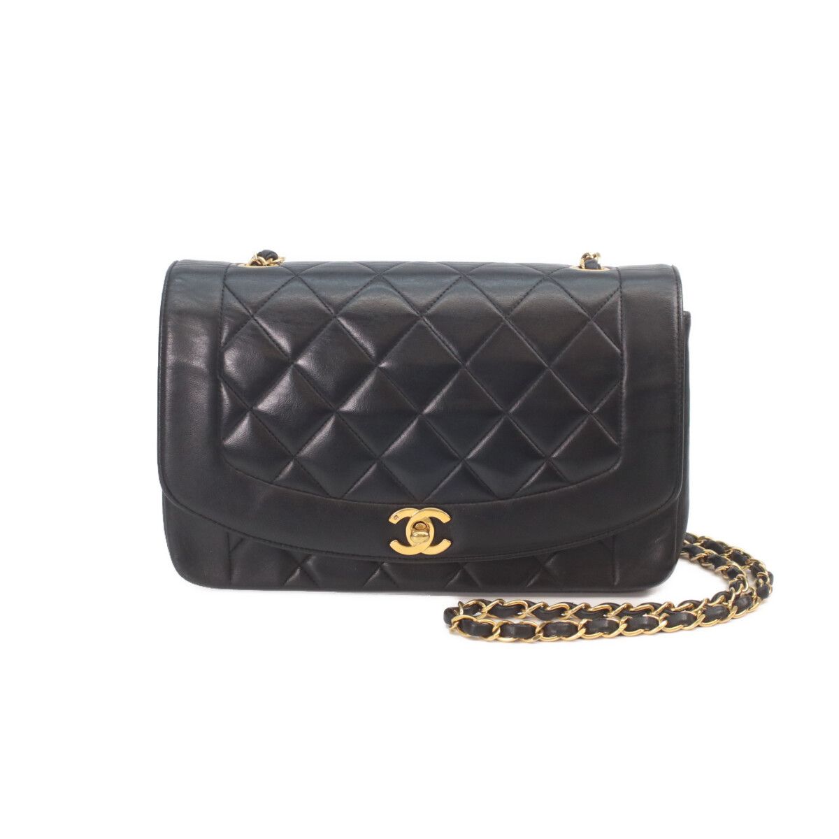 Chanel Black Lambskin Gold Diana 25 Shoulder