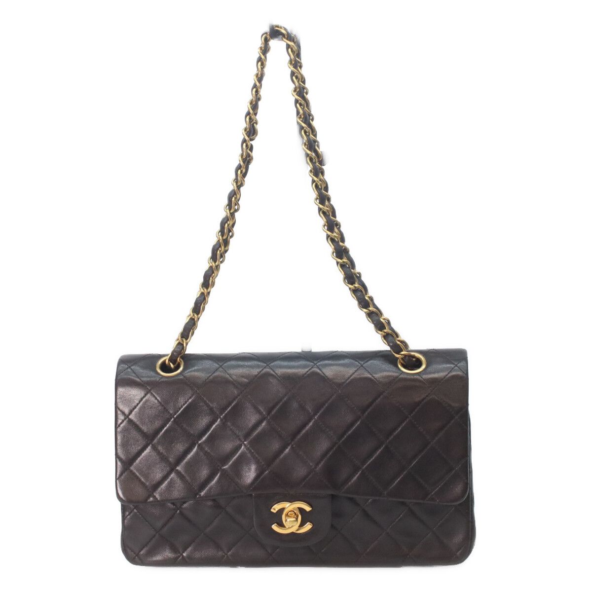 Chanel Black Lambskin Gold Quilted 25 Shoulder