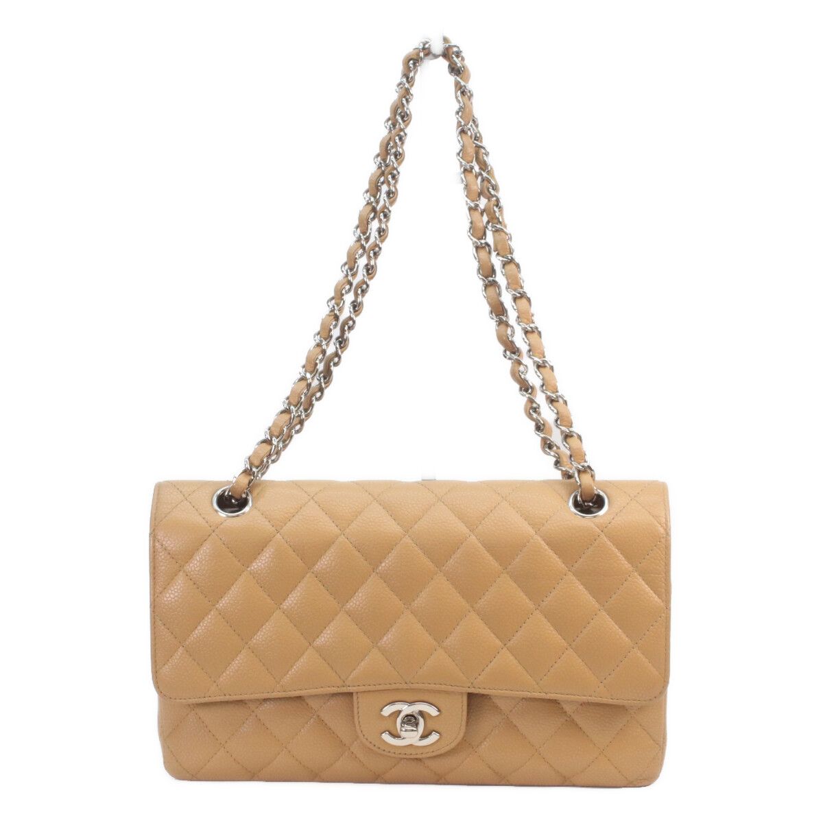 Chanel Beige Caviar Silver Quilted 25 Shoulder