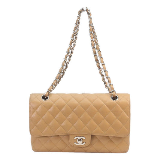 Chanel Beige Caviar Silver Quilted 25 Shoulder