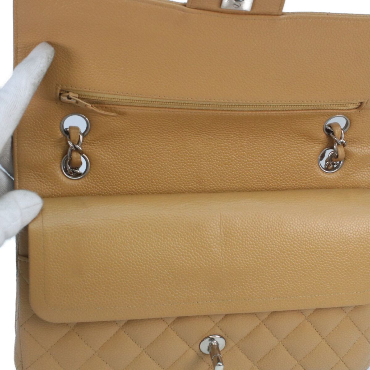 Chanel Beige Caviar Silver Quilted 25 Shoulder — view 7