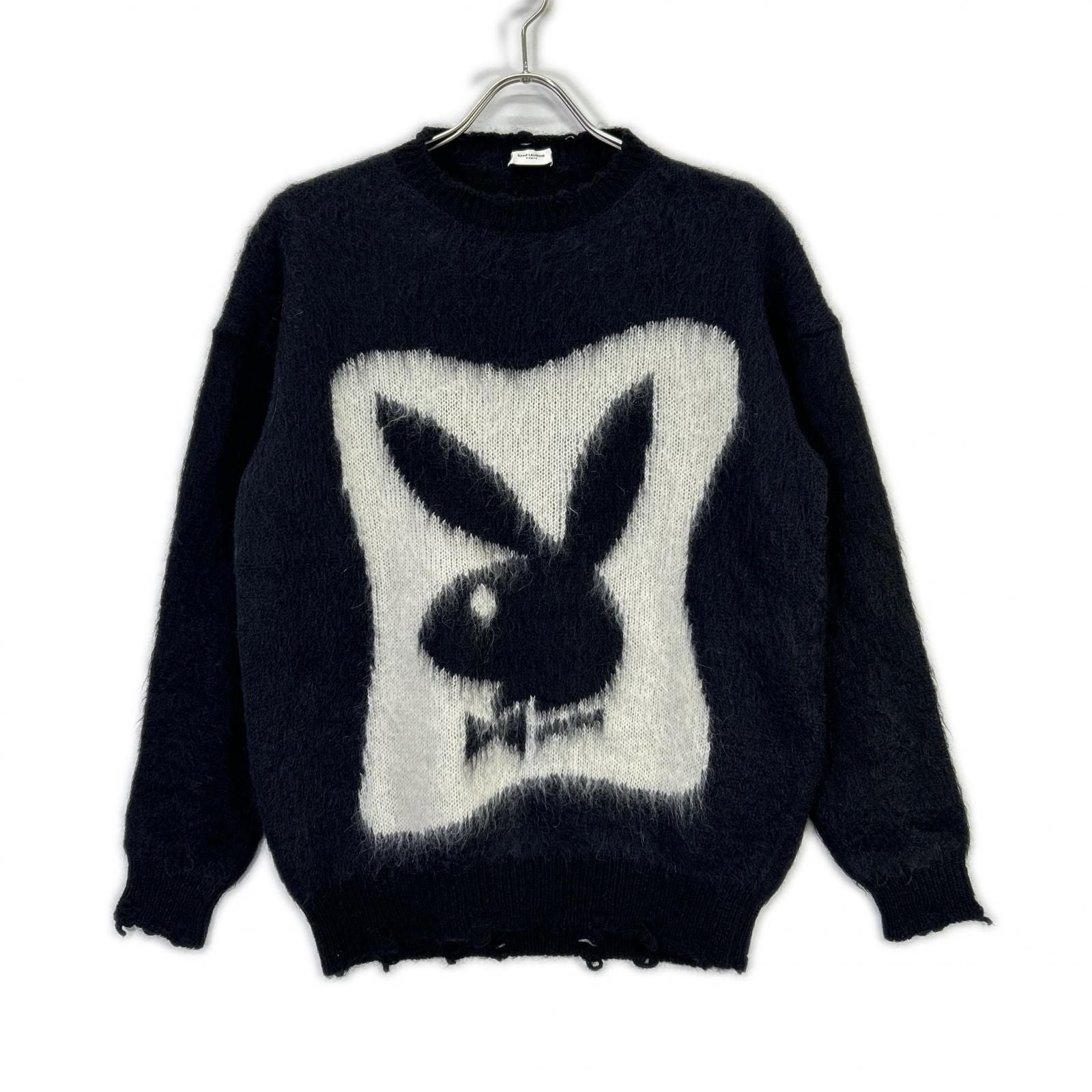Saint Laurent Paris Mohair Nylon Wool Knit XS Black Playboy Collaboration Xs