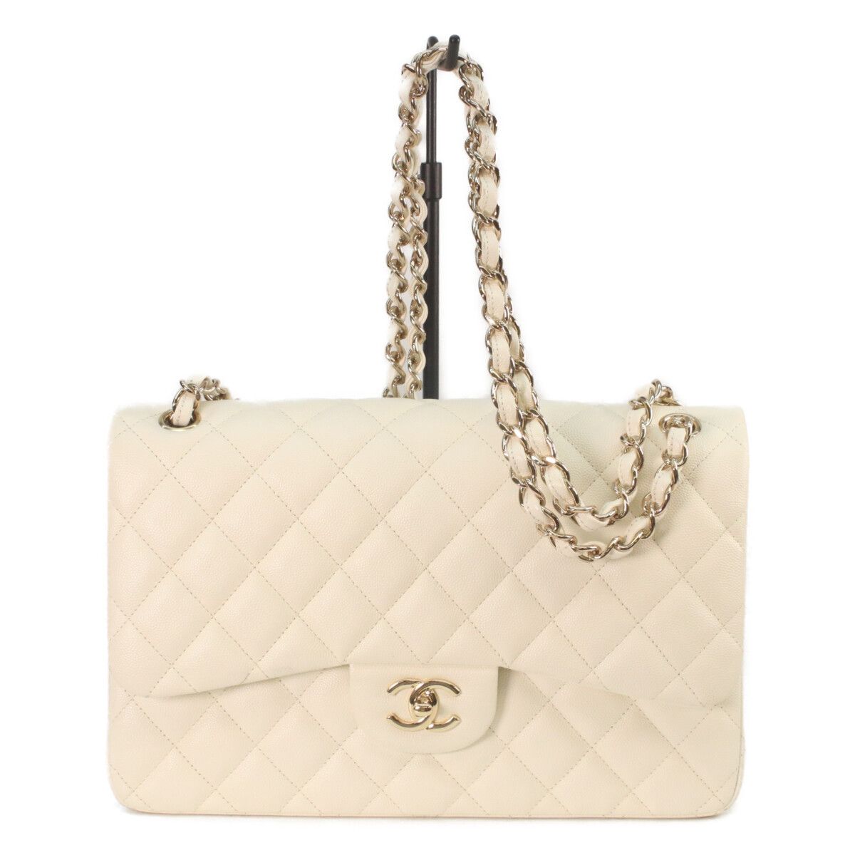 Chanel Ivory Caviar Gold Double Flap Maxi Quilted 30