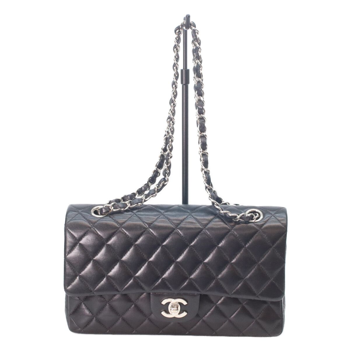 Chanel Black Lamb Silver Quilted 25 Shoulder