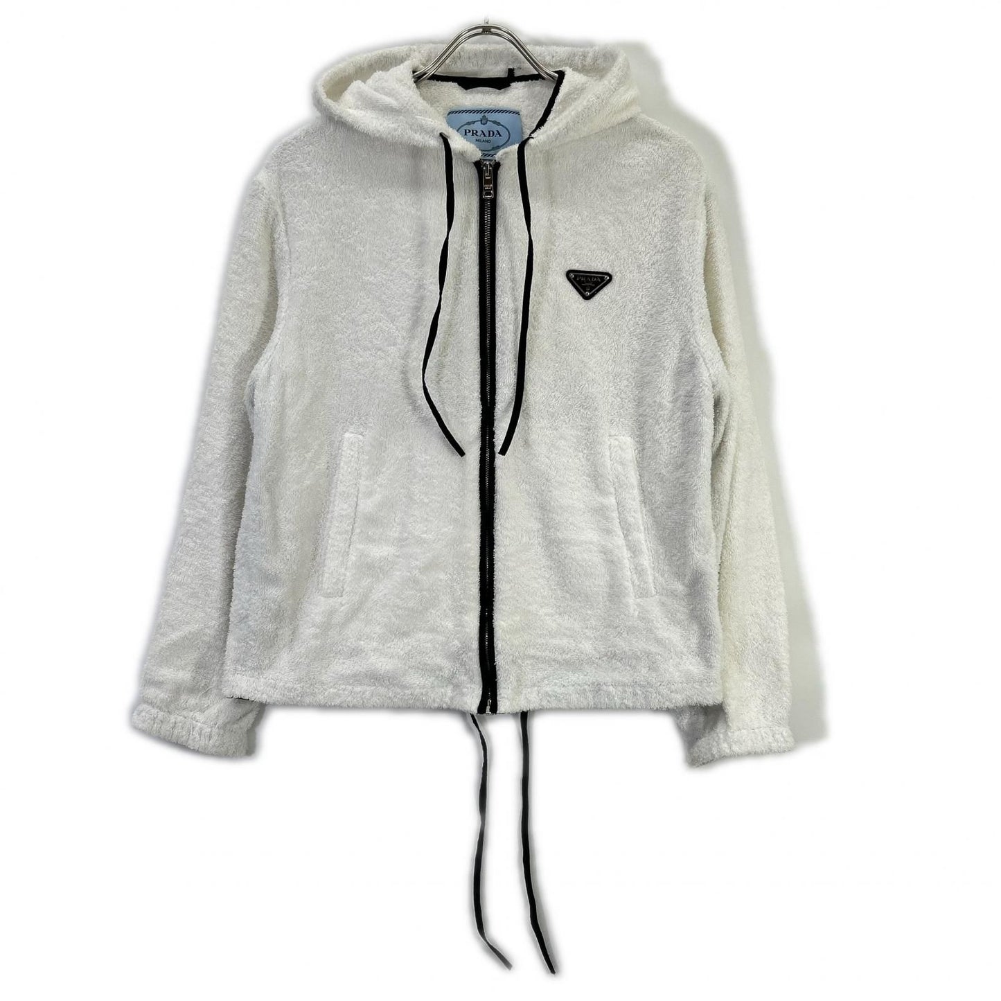 Prada Triangle Logo Cotton Hoodie 38 White Pile 38