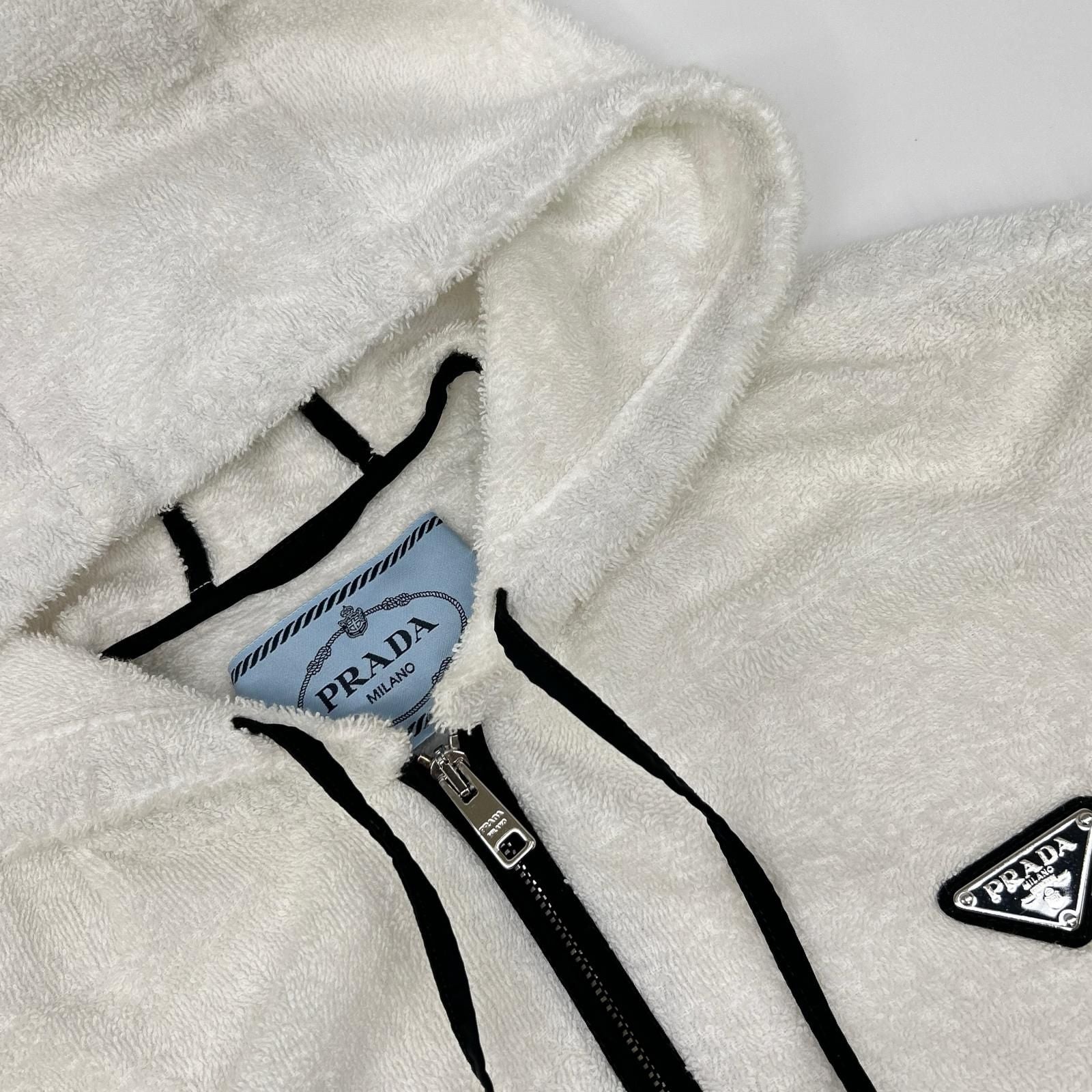 Prada Triangle Logo Cotton Hoodie 38 White Pile 38 — view 9