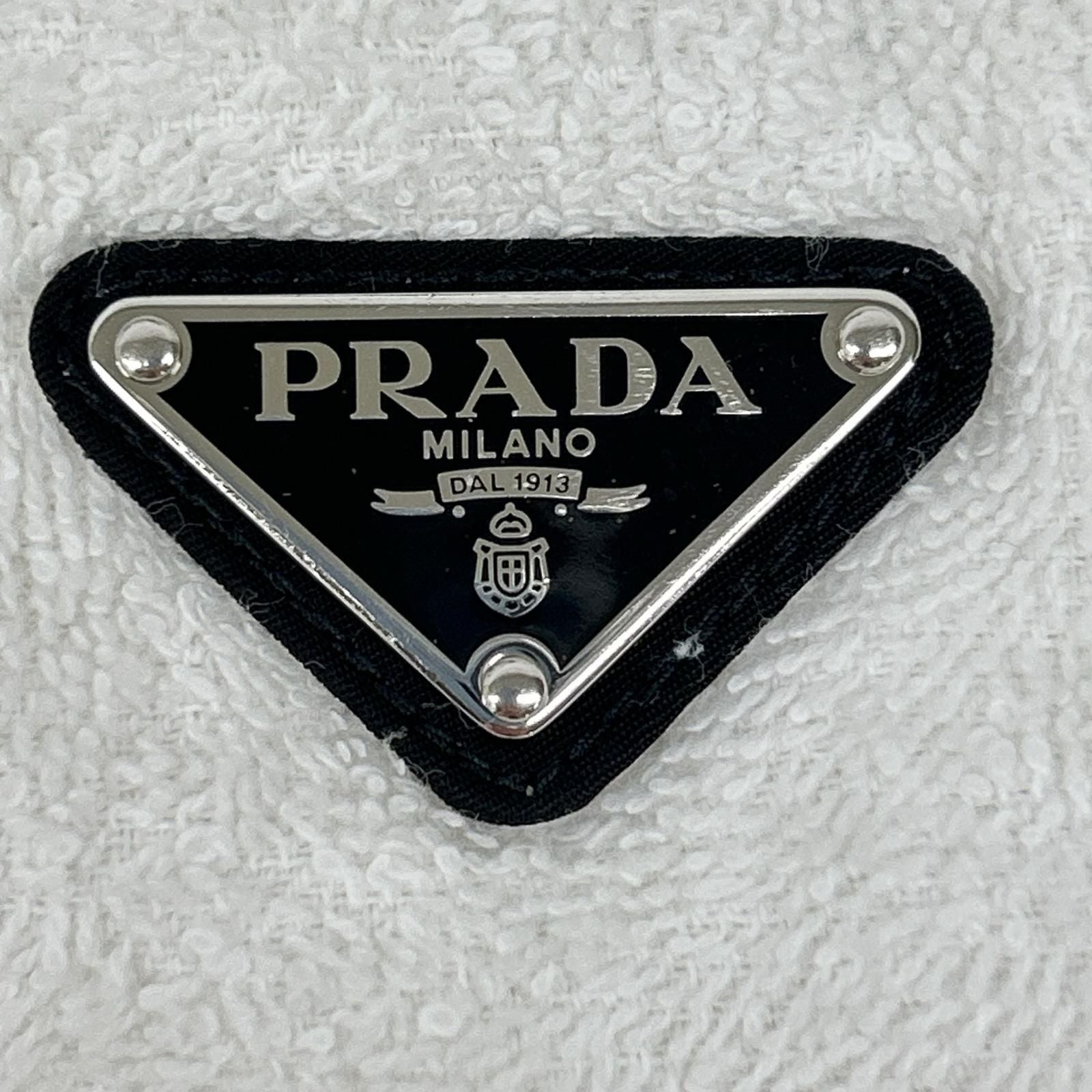 Prada Triangle Logo Cotton Hoodie 38 White Pile 38 — view 8