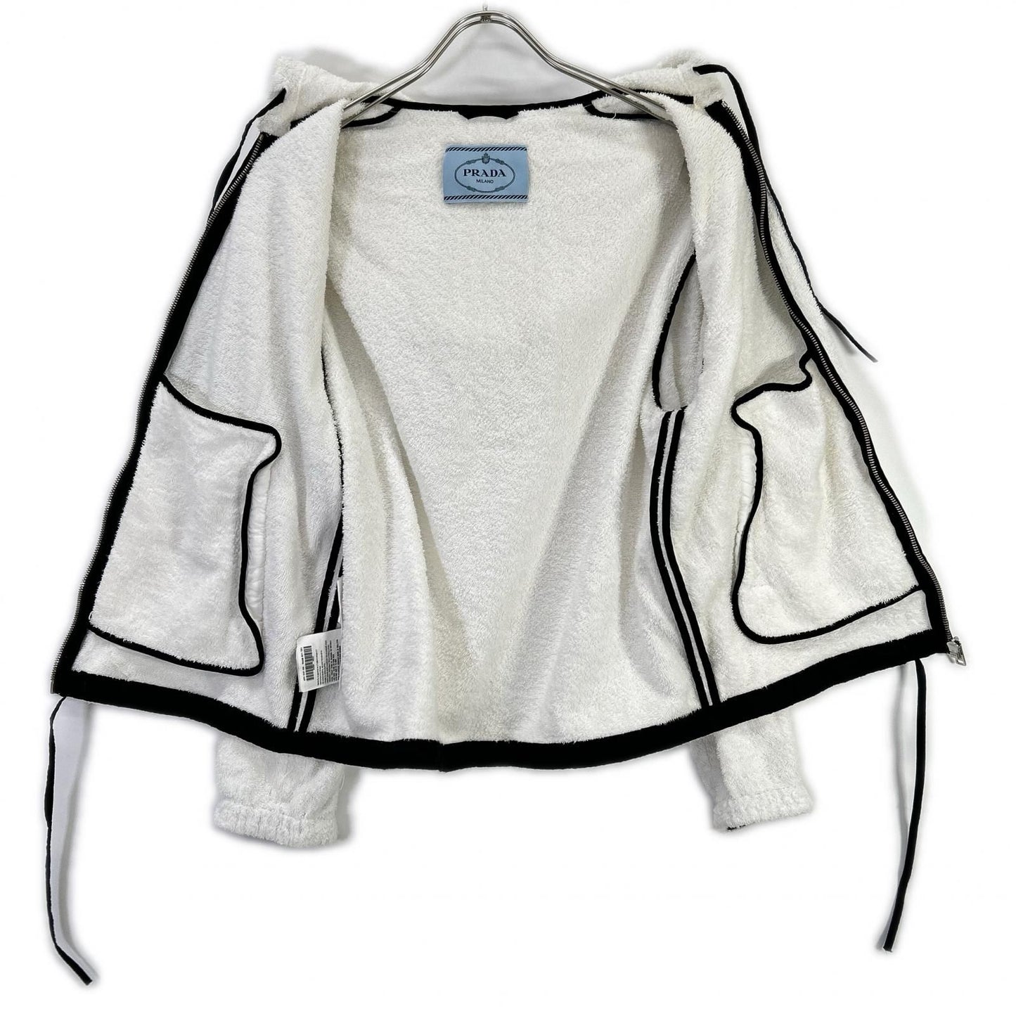 Prada Triangle Logo Cotton Hoodie 38 White Pile 38 — view 3