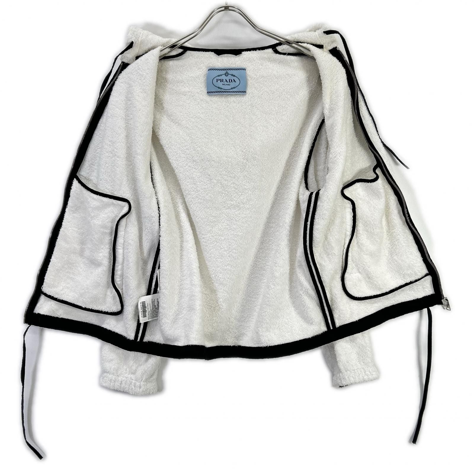 Prada Triangle Logo Cotton Hoodie 38 White Pile 38 — view 3