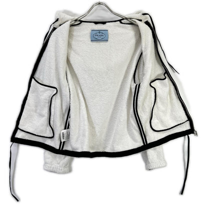 Prada Triangle Logo Cotton Hoodie 38 White Pile 38 — view 3