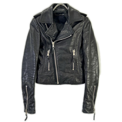 Balenciaga Black Lambskin Double Rider's Jacket 34