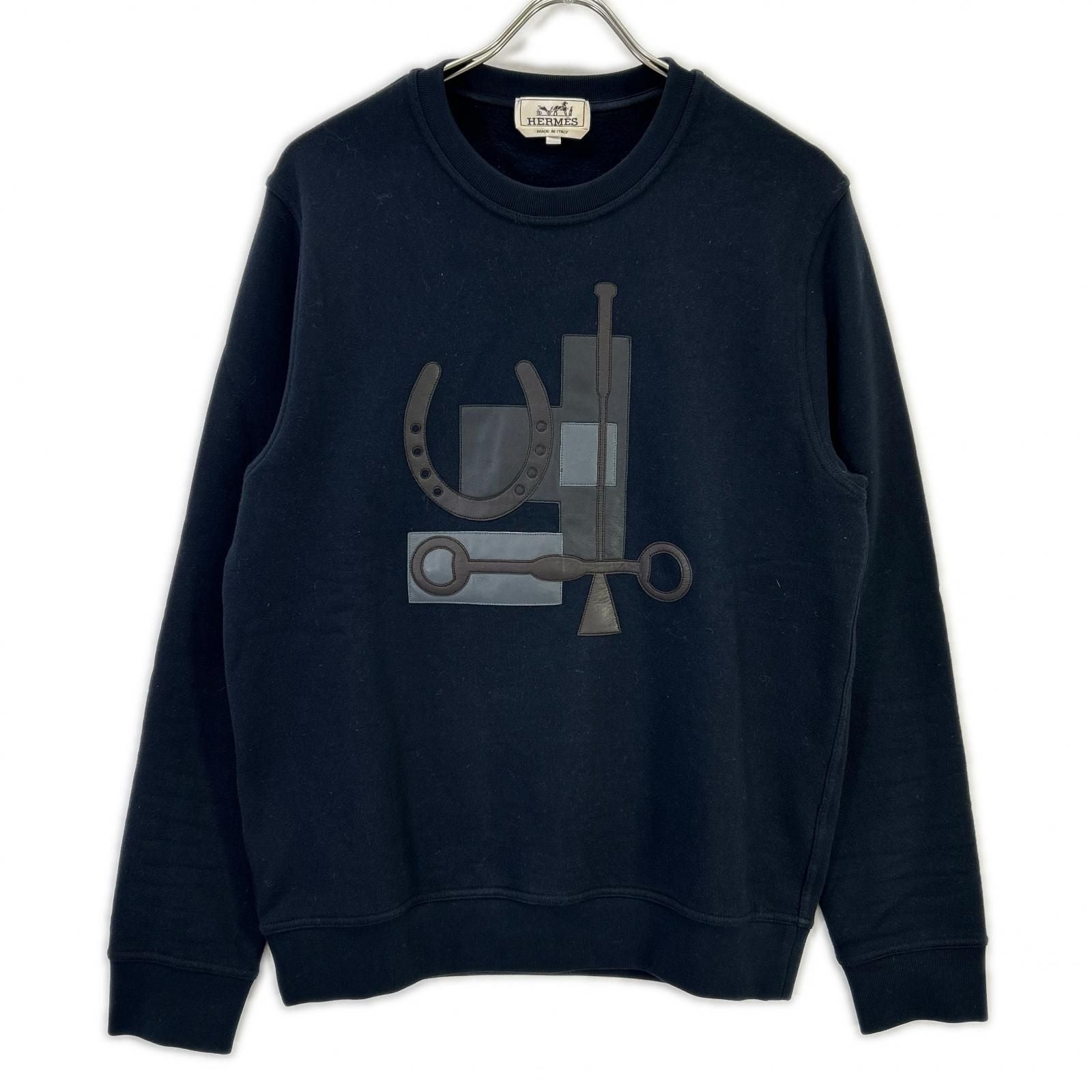 Hermes Navy Leather Patch Sweatshirt