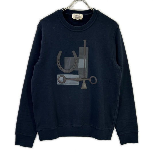 Hermes Navy Leather Patch Sweatshirt