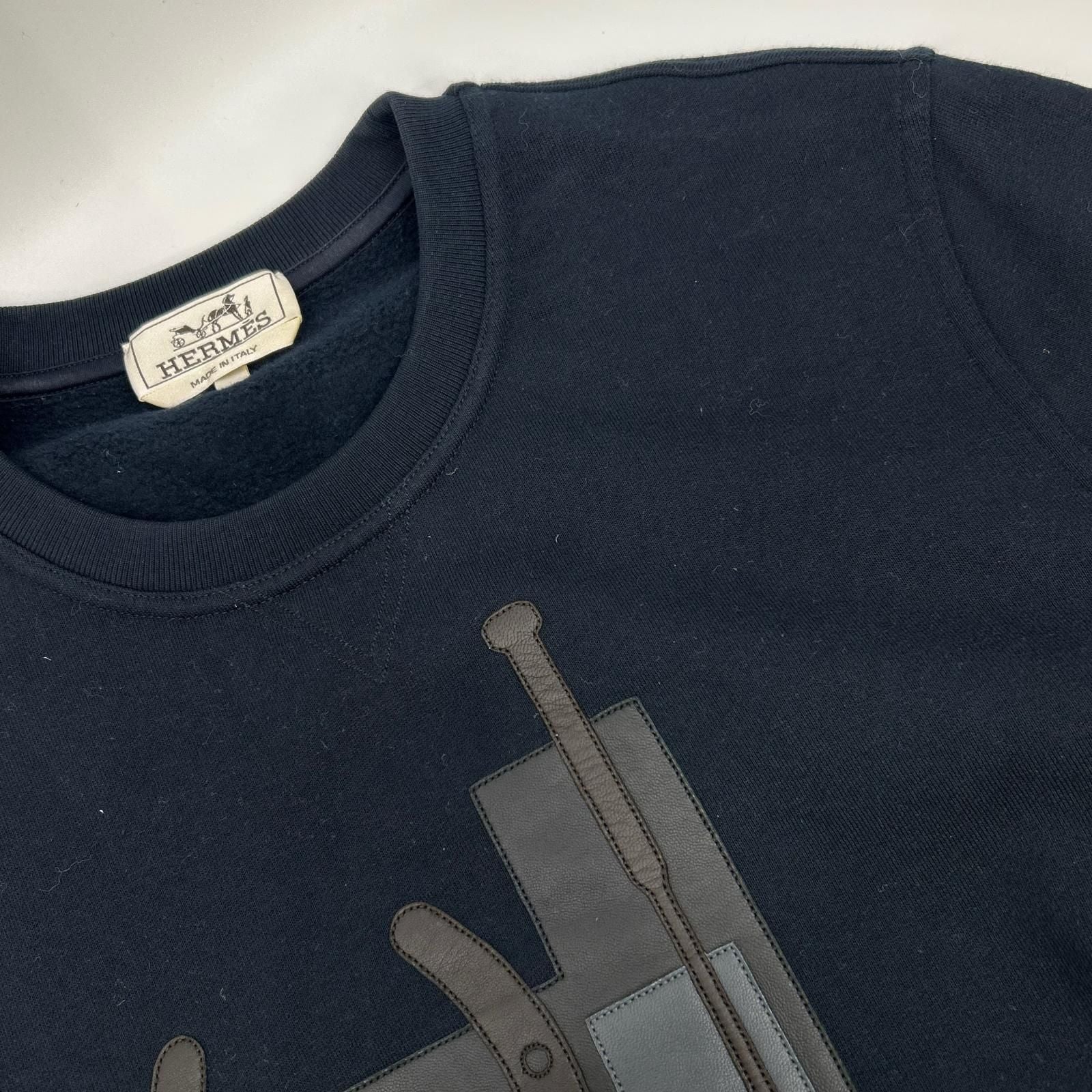 Hermes Navy Leather Patch Sweatshirt — view 7