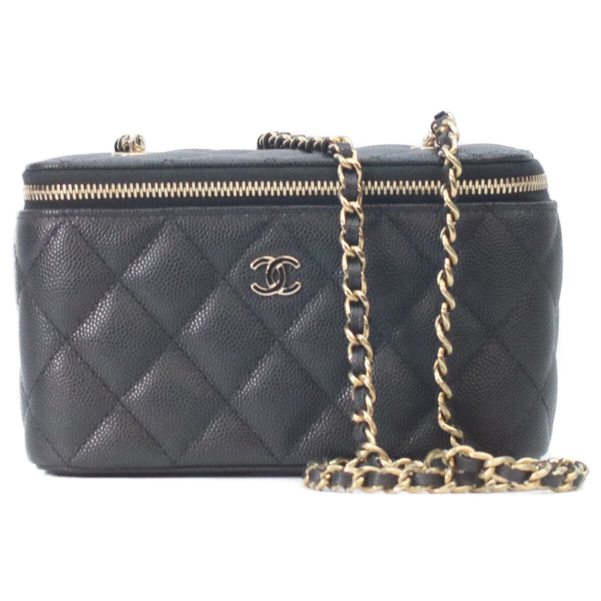 Chanel Black Caviar Gold Vanity Chain Shoulder