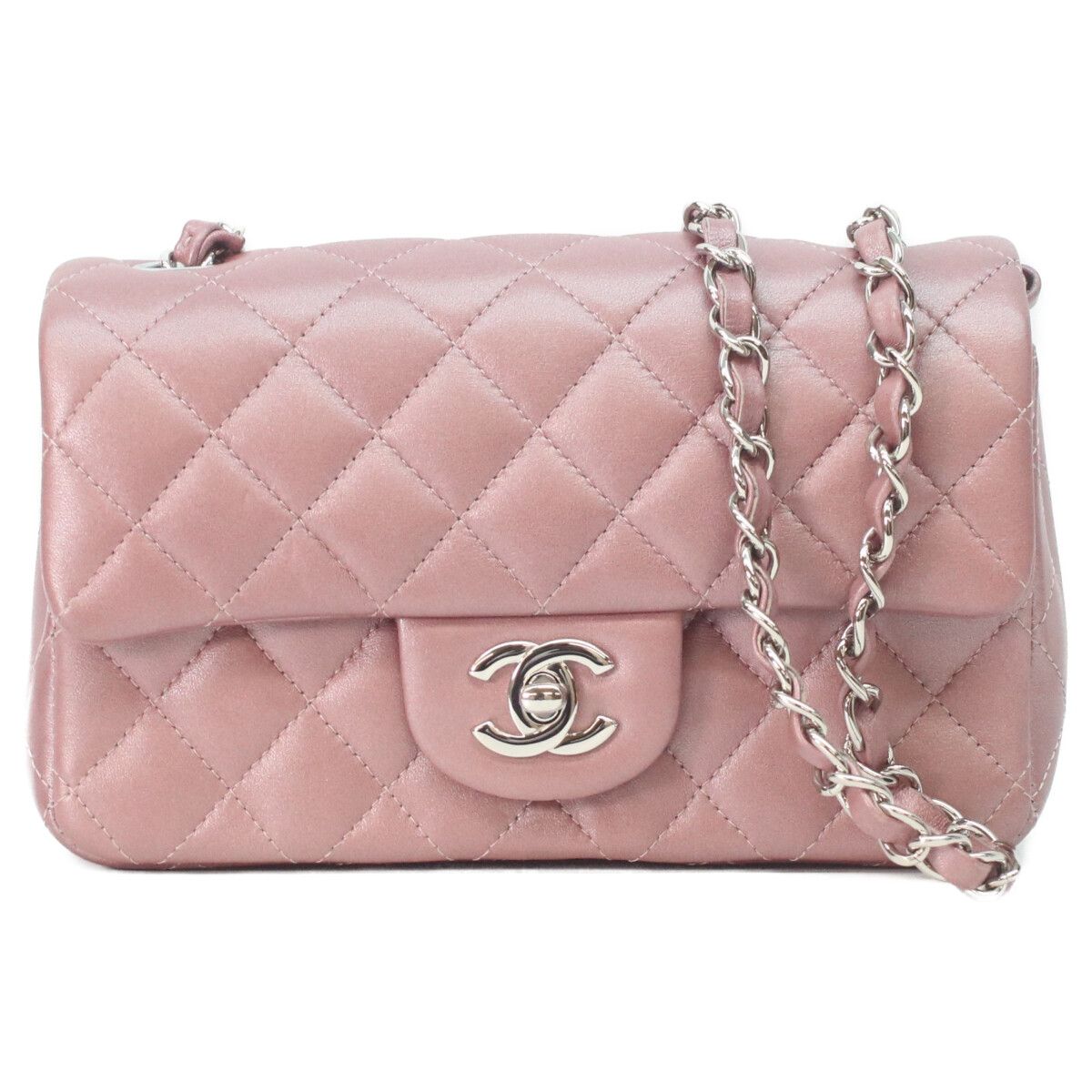 Chanel Metallic Pink Lum Silver Mini Quilted 20 Shoulder