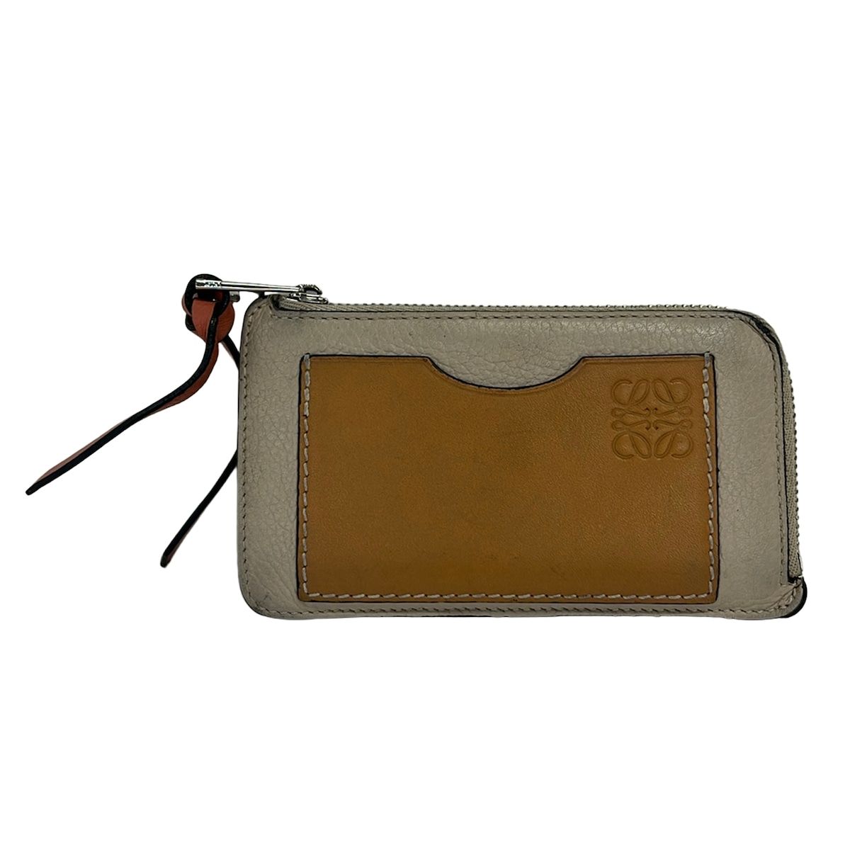Loewe Coin Case Gray Beige Light Brown Pink L-shaped Zipper Leather