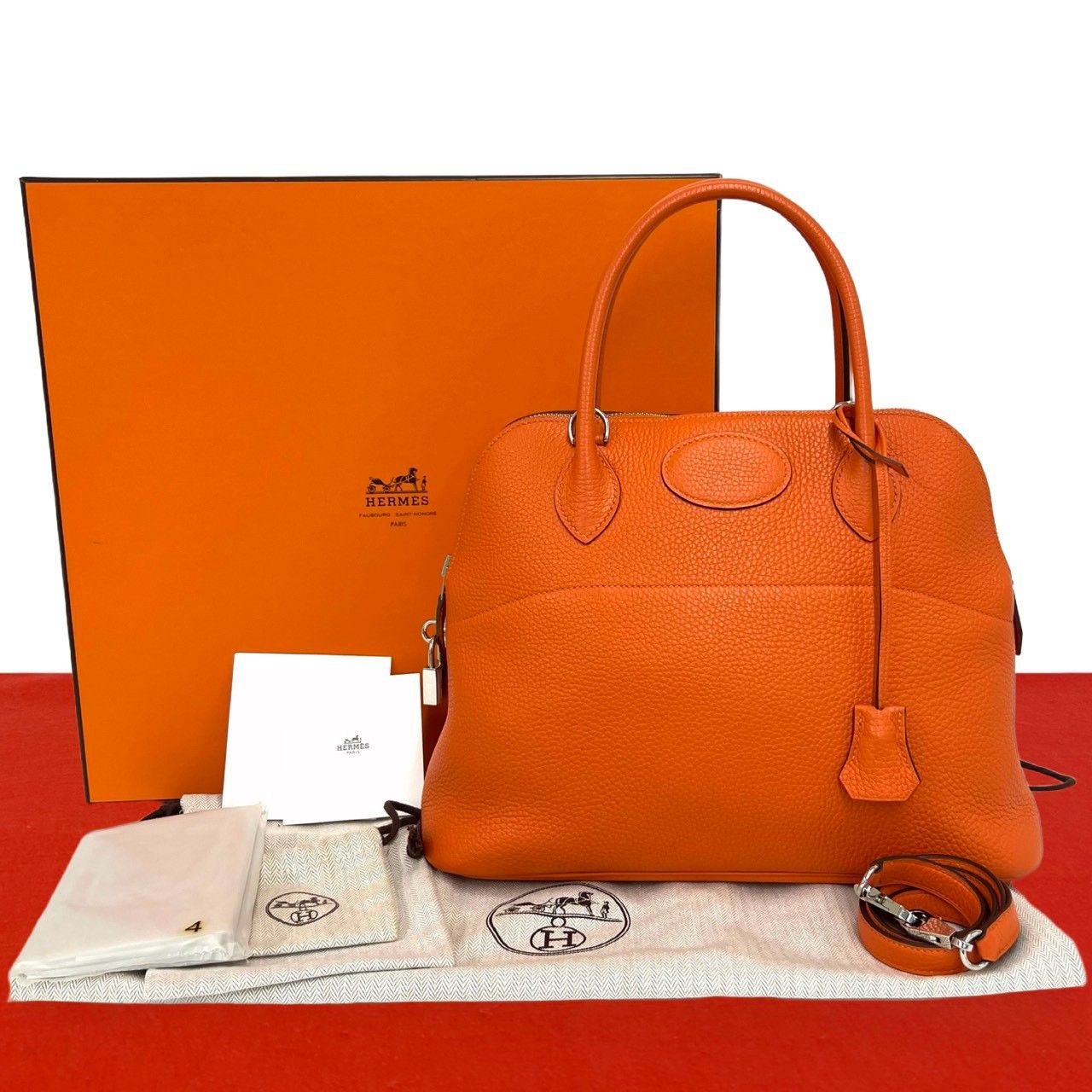 Hermes Bolide 31 Taurillon Clemence Leather 2-Way Shoulder Bag Orange