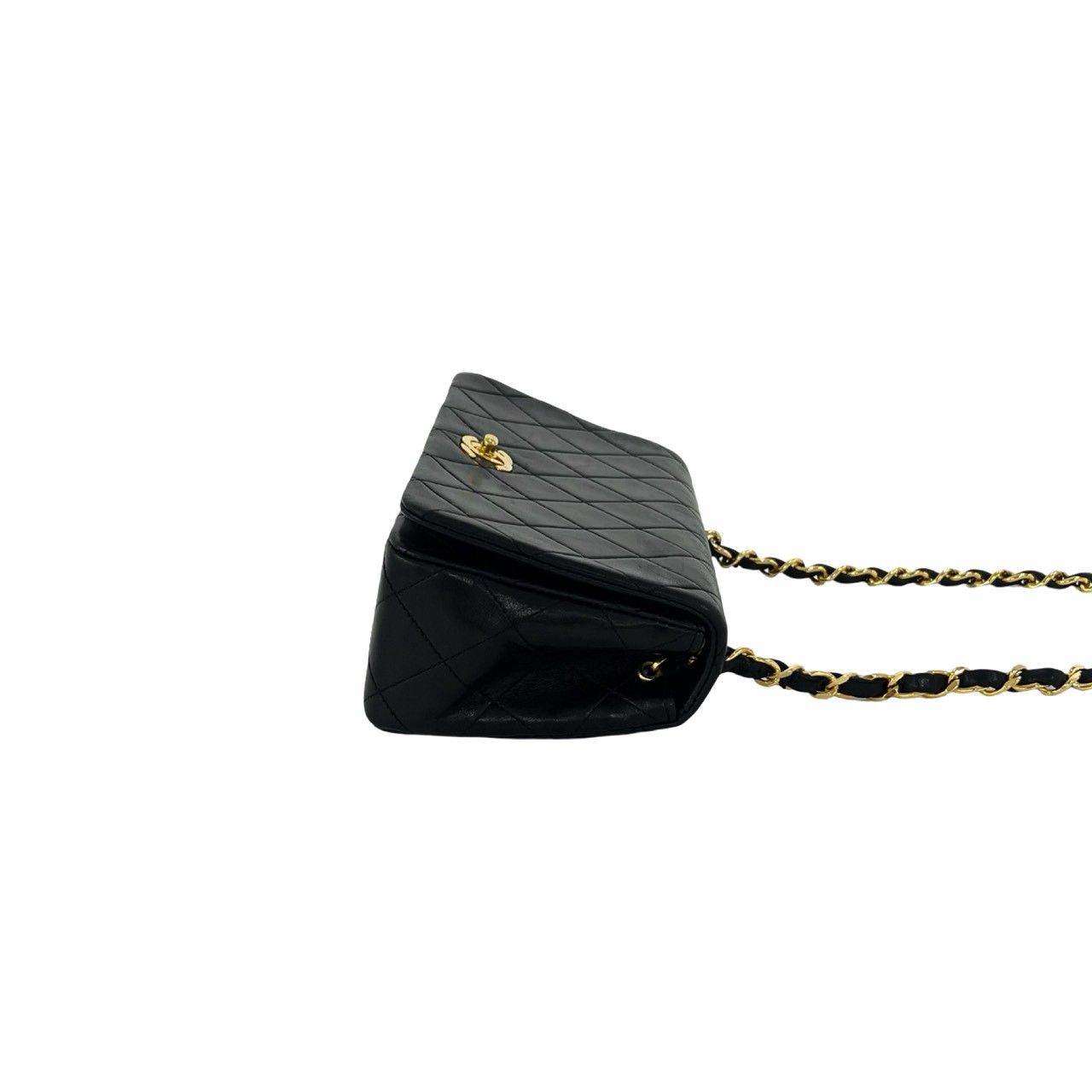 Chanel Vintage Quilted CC Logo Double Flap Lambskin Shoulder Bag Black — view 6