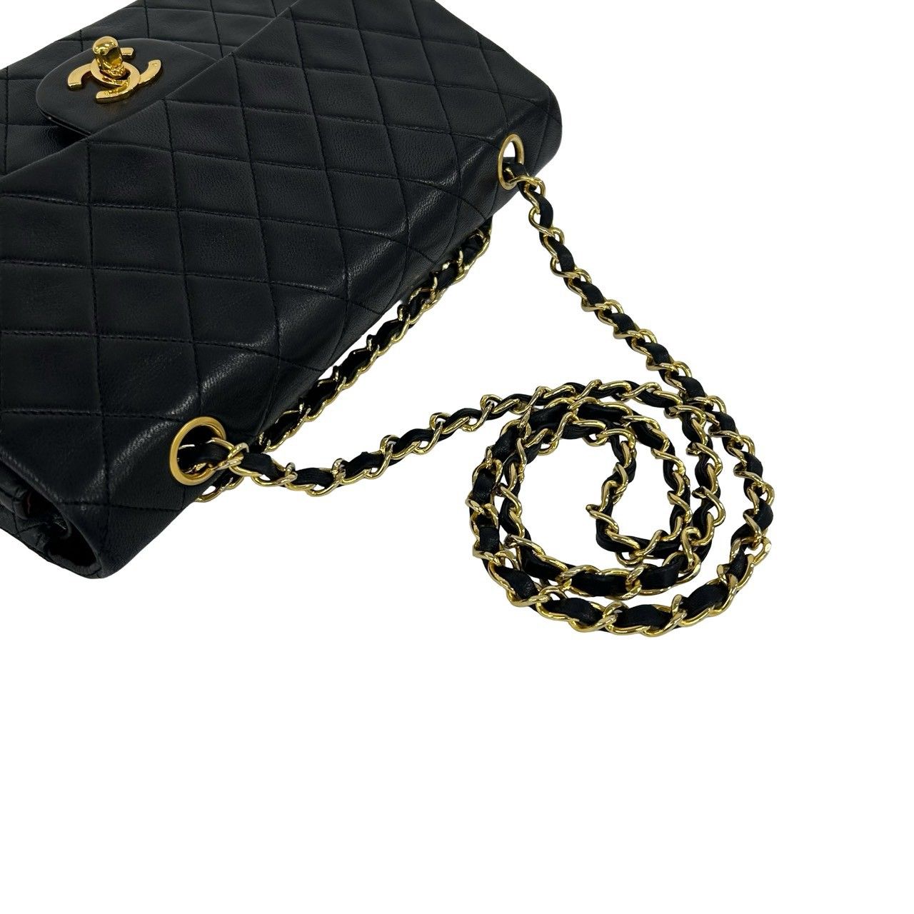 Chanel Vintage Quilted CC Logo Double Flap Lambskin Shoulder Bag Black — view 4