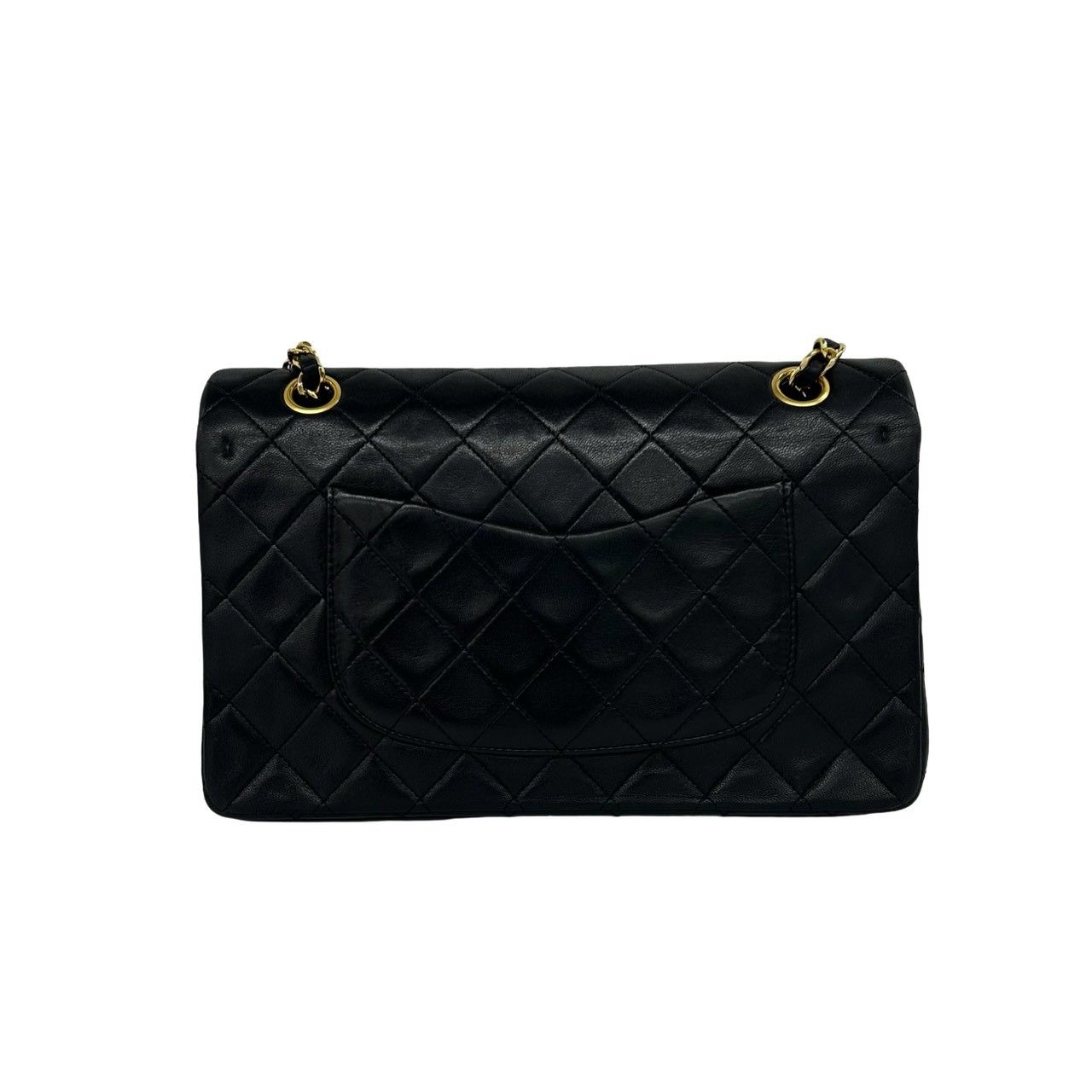 Chanel Vintage Quilted CC Logo Double Flap Lambskin Shoulder Bag Black — view 3