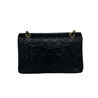 Chanel Vintage Quilted CC Logo Double Flap Lambskin Shoulder Bag Black — view 3