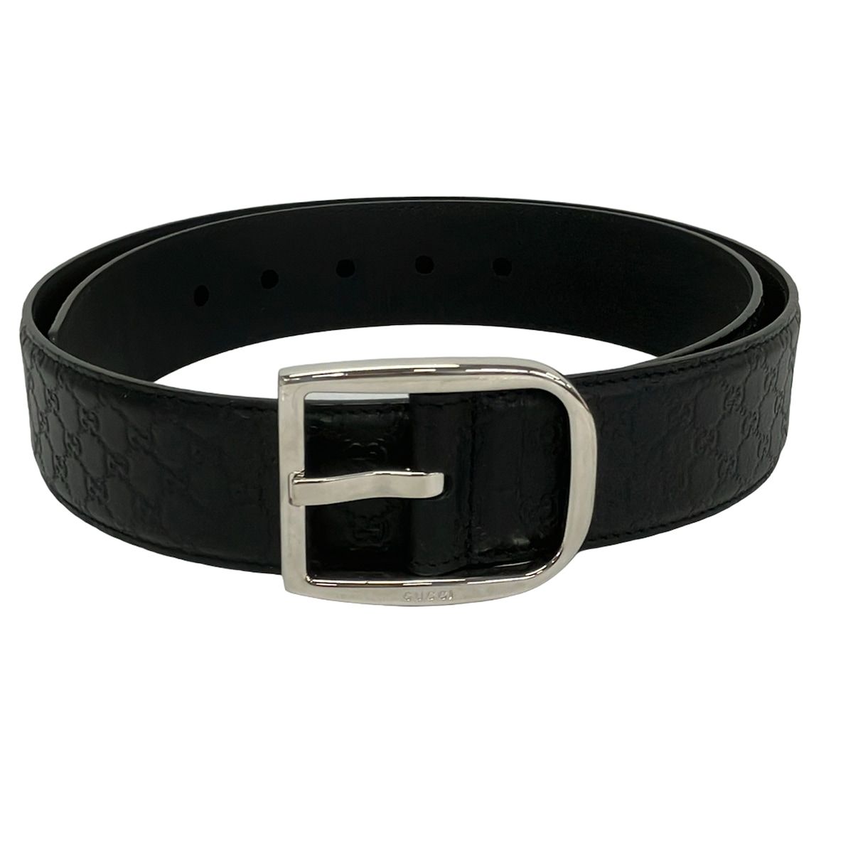 Gucci Belt 90 36 Black Silver Guccissima Line Leather
