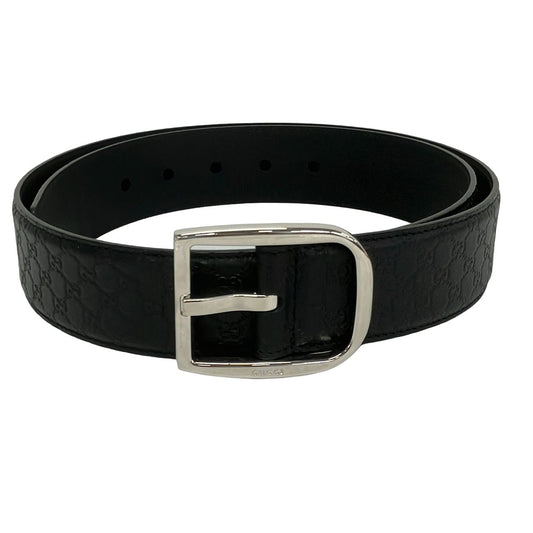 Gucci Belt 90 36 Black Silver Guccissima Line Leather